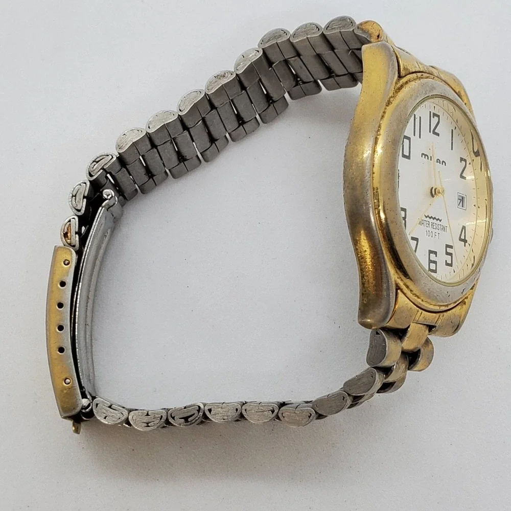 VTG‎ Milan Men's Watch 42MM Gold Dial Date Gold Bracelet Band 7.5